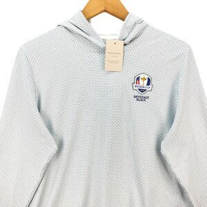 Peter Millar Hoodie Womens L Blue Pine Performance Golf Geometric AOP Shirt USA
